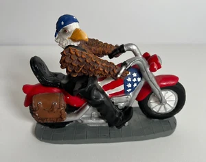 Motorcycle Figurine Bald Eagle Driving w/Bandana Red White Blue Patriotic - Picture 1 of 11