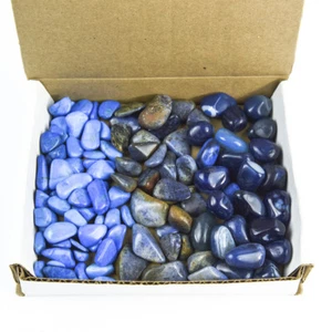 1 lb Tumbled Blue Stone Collection Blue Agate & Howlite Dumortierite Specimens - Picture 1 of 4