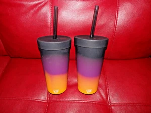 New Set of 2 22oz BPA Free Silipint Silicone Cups w/ Straws & Lids Purple Black - Picture 1 of 6