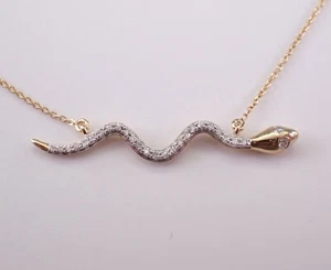 Yellow Gold Snake Station Necklace Pendant Chain Choker Charm - Picture 1 of 5