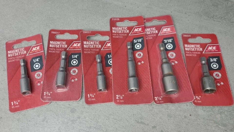 6 Pack ACE Magnetic Nutsetter 3 1/4, 5/16, 7/16, 3/8 - Image 1 of 1