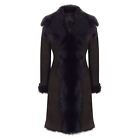 Brown Luxury 3/4 Length Ladies Suede Real Toscana Sheepskin Coat Tailored Fit