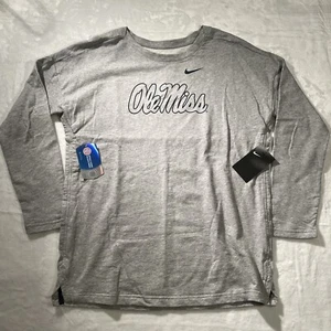 Nike Ole Miss Rebels Women’s M Long Sleeve 100% Cotton Shirt Gray F&B Logos NWT - Picture 1 of 18