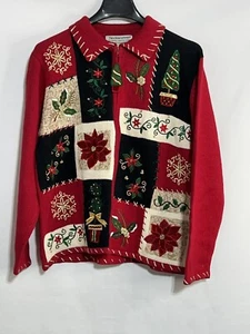 Tiara International Weihnachten Urlaub Pullover mit durchgehendem Reißverschluss Damen M Perlen Pailletten - Bild 1 von 12