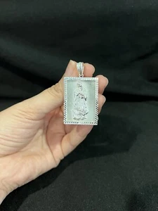 .925 Sterling Silver Men Women Virgin Mary Virgen Maria Guadalupe Square Pendant - Picture 1 of 6