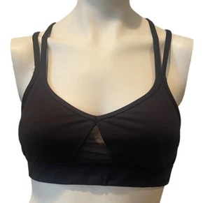 RVCA Women’s Size Small Black SPORTS BRA Mesh Inserts Racer Back VA Logo - Picture 1 of 6