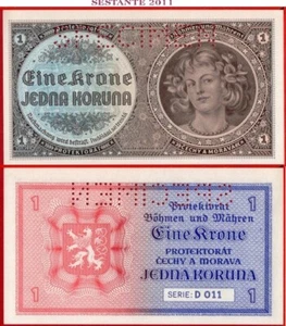 BOHEMIA Y MORAVIA 1 CORONA ESPÉCIMEN nd 1940 P 3 UNC envío gratuito desde 100 $ - Imagen 1 de 3