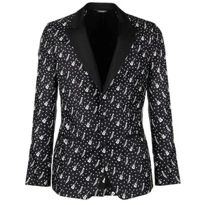 DOLCE & GABBANA Music Instruments Silk Tuxedo Blazer Jacket Black White 09753 - Picture 1 of 6