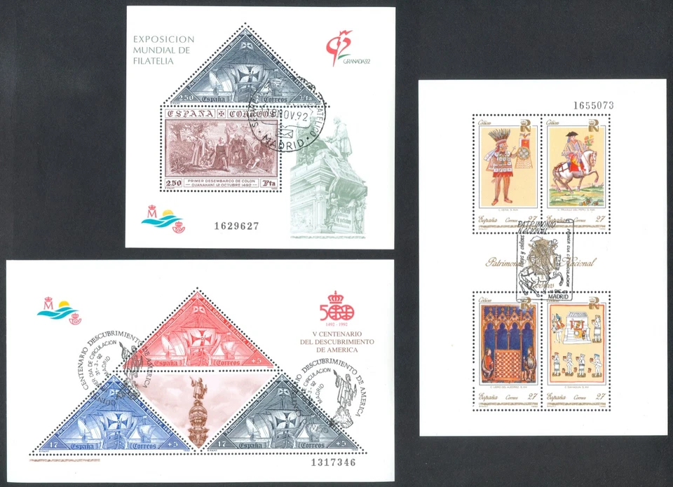 ESPAÑA 1992 - 3 HOJAS BLOQUE  EDIFIL 3163 - 3195 Y 3236 - MATASELLOS PRIMER DÍA - Imagen 1 de 1