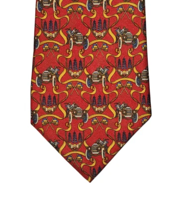 Salvatore Ferragamo Tie Necktie Mens Red Antique Cars Pattern Silk Made in Italy - Image 1 of 4