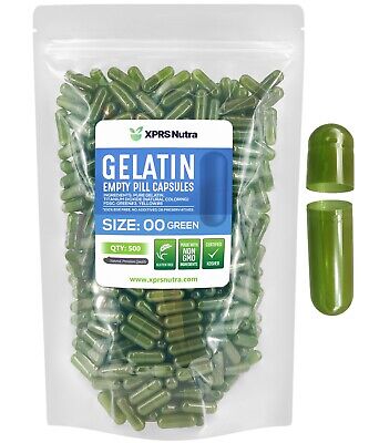 Size 00 Green Empty Gelatin Pill Capsules Kosher Gel Gluten-Free USA Made • 7.99$