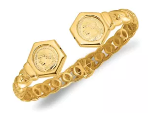14K Yellow Gold Fancy Link Hinged Cuff Bangle Bracelet - Picture 1 of 4