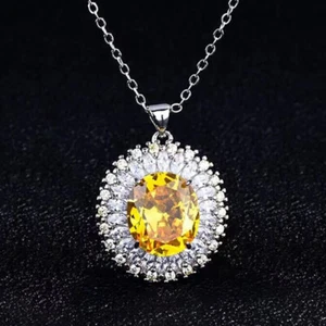 New Mix Color Yellow Citrine Topaz Oval Gemstone Charm Women Necklace Pendant - Picture 1 of 9