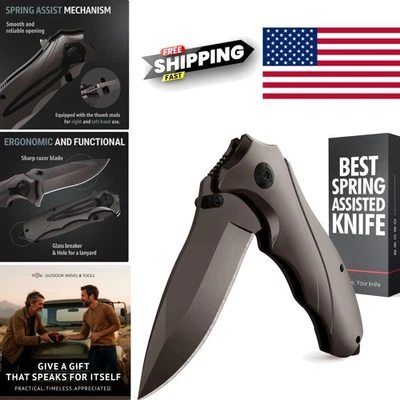 Tactical Folding Knife EDC Survival Knife with Metal Handle and Glass Breaker - Image 1 of 4