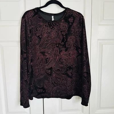 Camisa Ciervo Blanca Mujer XL Roja Negra Paisley Terciopelo Manga Larga Elástica Top Foto 1 de 4