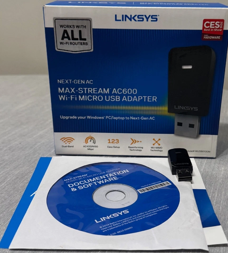 Linksys AC600 MU-MIMO Next-Gen AC Max-Stream Wifi Micro USB Adapter WUSB6100M - Imagem 1 de 3