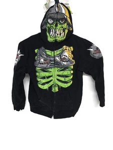 Vintage Metal Mulisha Full Face Hoodie Youth XL Green Skeleton Zip Up Mens Small - Picture 1 of 11