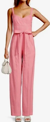 NWT Antonio Melani 8 Salmon Pink Belted Linen Blend One Piece Jumpsuit - Image 1 of 4