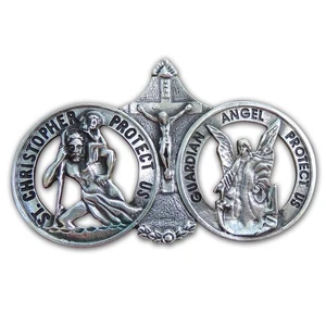 Saint Christopher and Guardian Angel Visor Clip, Christian Car Accessory for ... - Picture 1 of 9