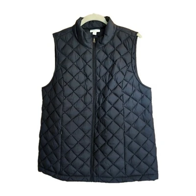 Colete feminino J Jill acolchoado azul M bolsos leves zíper completo granola menina - Imagem 1 de 4