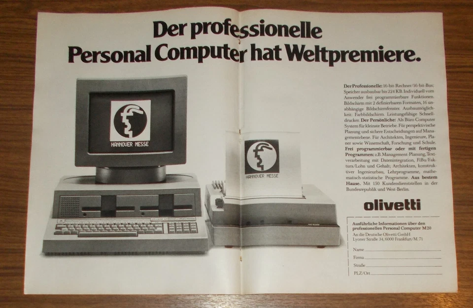 Seltene Werbung OLIVETTI M20 Personal Computer -  Weltpremiere 1982 - Image 1 of 1