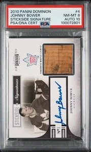 2010-11 Panini Dominion Johnny Bower Stickside Signatures Auto #/50 PSA 8/10 - Bild 1 von 2