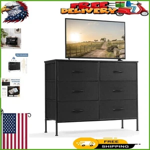 Versatile Black Dresser with 6 Removable Fabric Drawers - Ideal for Bedroom Use - Picture 1 of 10