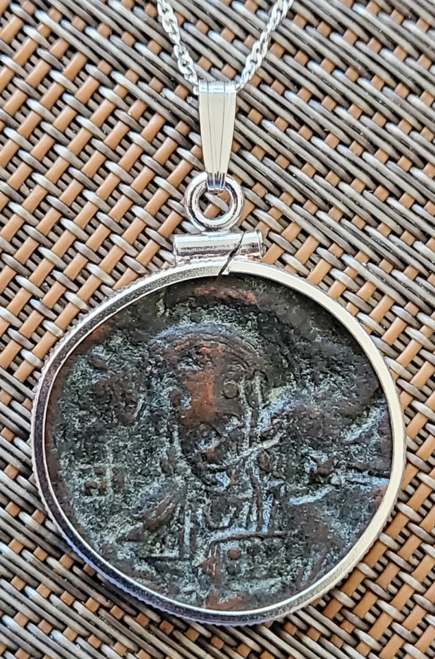 Collar de plata maciza colgante moneda retrato de Jesucristo bizantino del Imperio Romano Foto 1 de 4