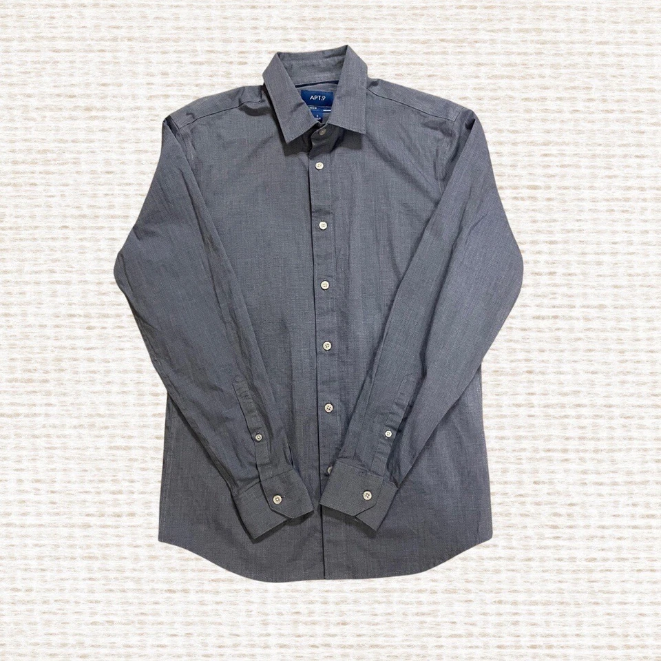 Camisa de vestir Apt 9 Premier Flex para hombre pequeña con botones azul y gris manga larga Foto 1 de 4