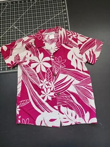 One Papaya Hawaiian Aloha Tiki Camp Shirt Rayon Youth Size 5 Red Floral Print - Picture 1 of 6