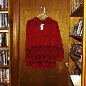 Roz & Ali Red & Black Button Front Blouse Shirt - S - New - Picture 1 of 2
