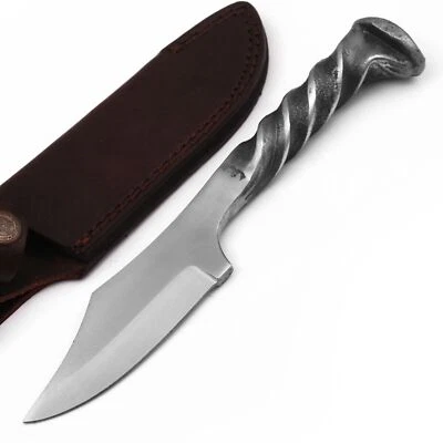 Cuchillo de espiga de ferrocarril forjado a mano - Herramienta de camping Fireside Survivor con funda Foto 1 de 4