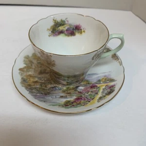 SHELLEY Cup & Saucer: "Heather " Scenic- Demitasse English Bone China - Picture 1 of 6