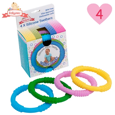 BABY Teething Rings Silicone Teether Dummy 4 Pack Toddler Pacifier Chew Toy ADHD - Image 1 of 4