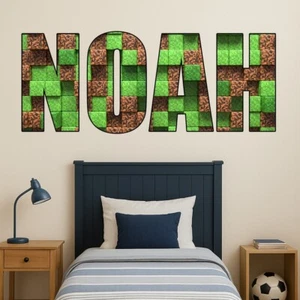 Kids Personalised Name Sticker MINE Bedroom Wall Decal MINING CRAFT Boys Girls - Picture 1 of 8