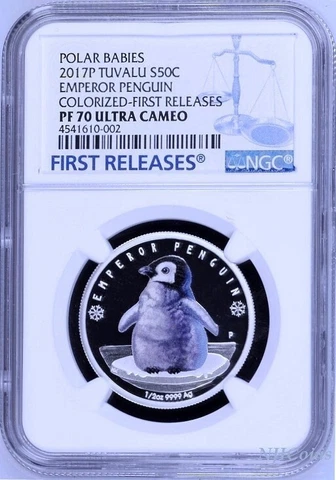 2017 P Tuvalu PROOF Silver Polar Babies EMPEROR PENGUIN NGC PF70 Coin w/ OGP FR Cover