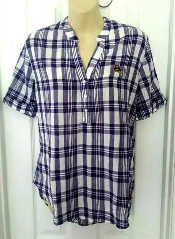 East Carolina Pirates Women Top Size Small Purple Plaid Short Sleeve Relaxed Fit Cover