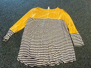 Preciosa camiseta J para mujer a rayas manga larga talla grande 3X blanca y amarilla - Imagen 1 de 3