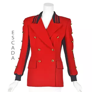 Blazer ESCADA Vintage Rojo y Negro Estilo Militar Tejido Cuello y Puños TALLA 4-6 SM - Imagen 1 de 8
