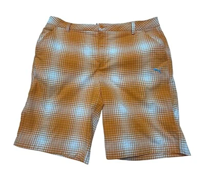 Puma Shorts Mens 38 Golf Performance Chino Orange White Plaid Check Lightweight - Image 1 of 4