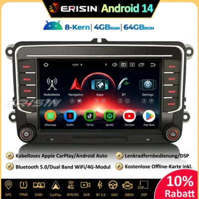 Android 14 Autoradio GPS OPS RDS DVD Für VW Golf 5/6 Polo Passat Tiguan T5 Leon - Bild 1 von 4