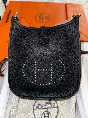 NEW Hermès Black Mini Evelyne TPM 16 Taurillon Clemence Palladium Hardware PHW - Image 1 of 4