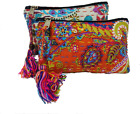 2pc floral Indian Cotton Bag Ethnic Travel Personal Care Handbag makeup Pouch