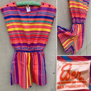 vintage Eber San Francisco shorts romper short jumpsuit rainbow striped size 9  - Picture 1 of 24