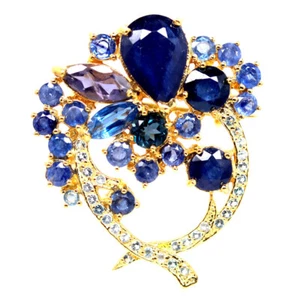 925 Sterling Silver Blue Sapphire, Iolite, Kyanite, Topaz Brooch/Pendant - Picture 1 of 4