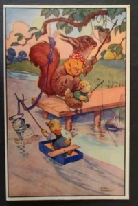 POSTCARD RED SQUIRREL & DUCKLINGS FISHING by CYRIL COWELL, BAMFORTH & CO - Picture 1 of 2