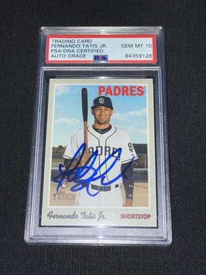 Fernando Tatis Jr. Tarjeta de novato Topps Heritage 2019 firmada PSA Auto 10 Padres Foto 1 de 2