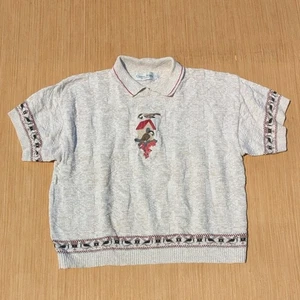 Polo vintage classica blu maglia uccellini uccellino ricamata donna grande - Foto 1 di 6