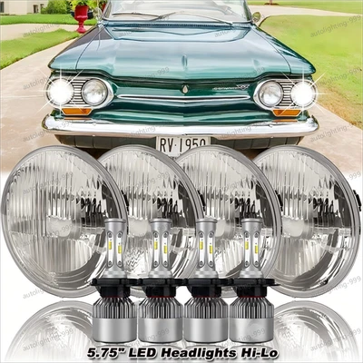 Faros LED redondos de haz alto/bajo de 5 3/4 5,75" 4 piezas para Chevrolet Corvair 1960-1969 Foto 1 de 4
