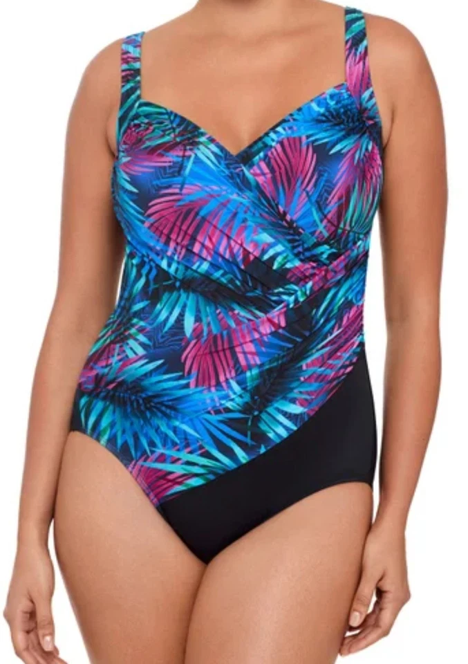 Miradonna by Miraclesuit Women's One-Piece Swimsuit Black Teal Pink Ruched 8